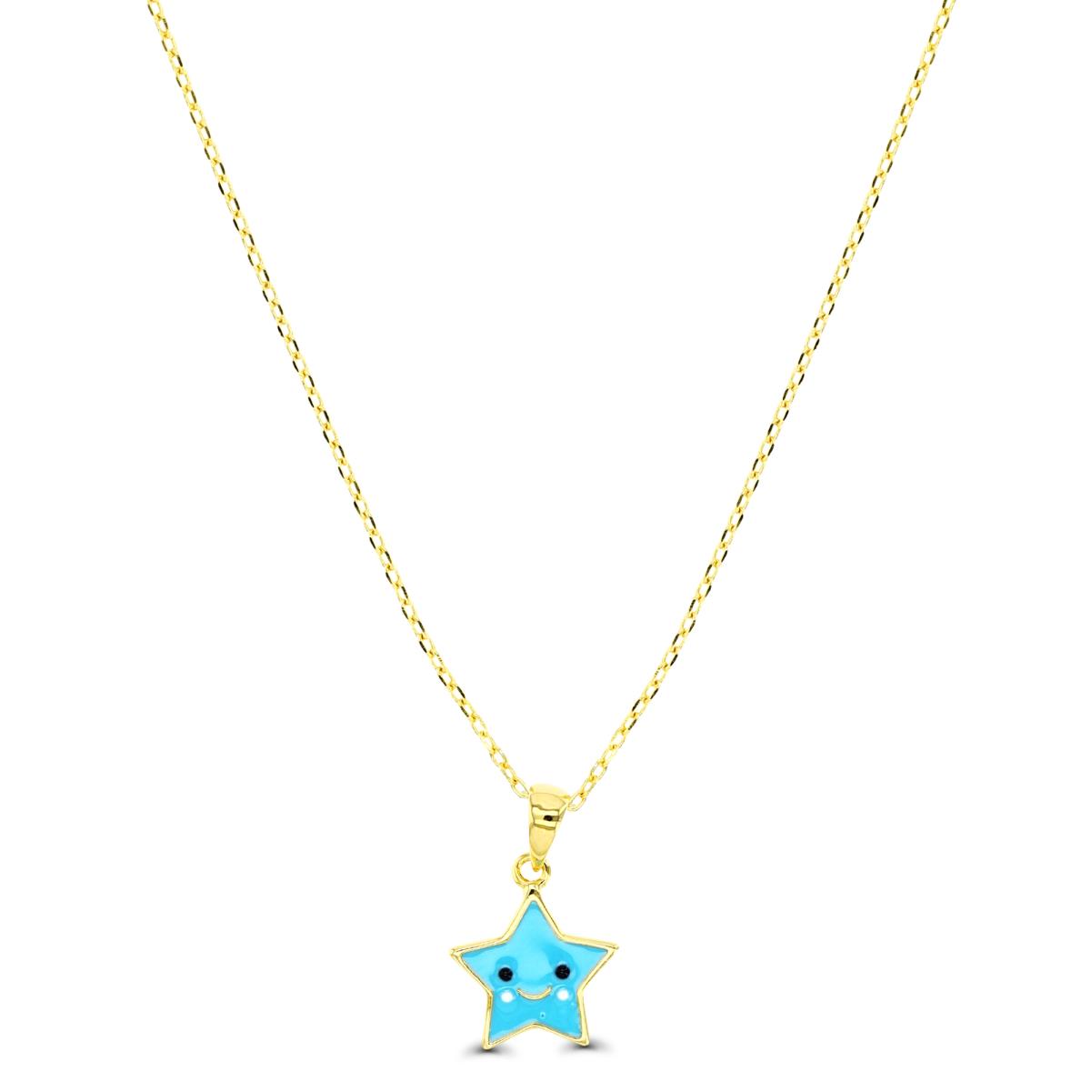 Sterling Silver Yellow 15X10MM Blue & Multicolor Star 13+2" Necklace