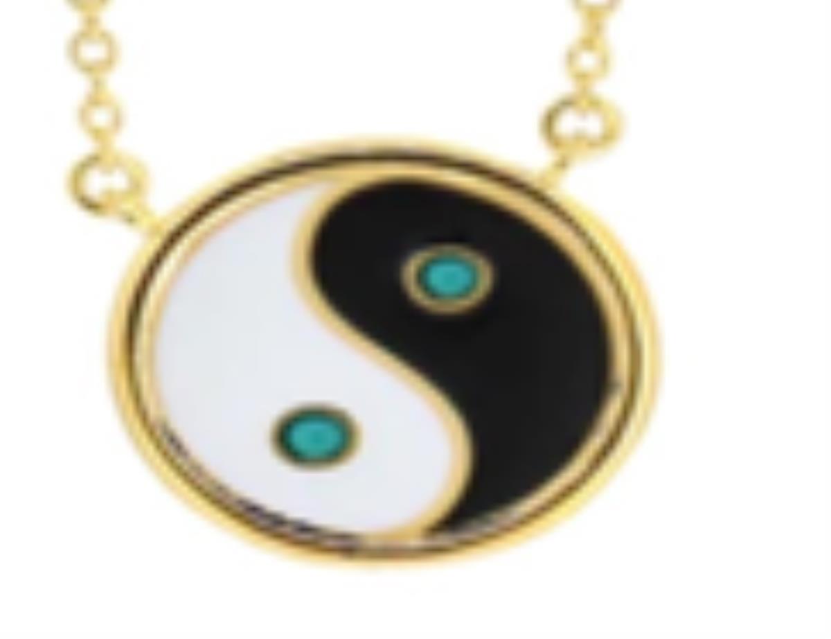 14K Yellow Gold Enamel Ying Yang 18" Necklace