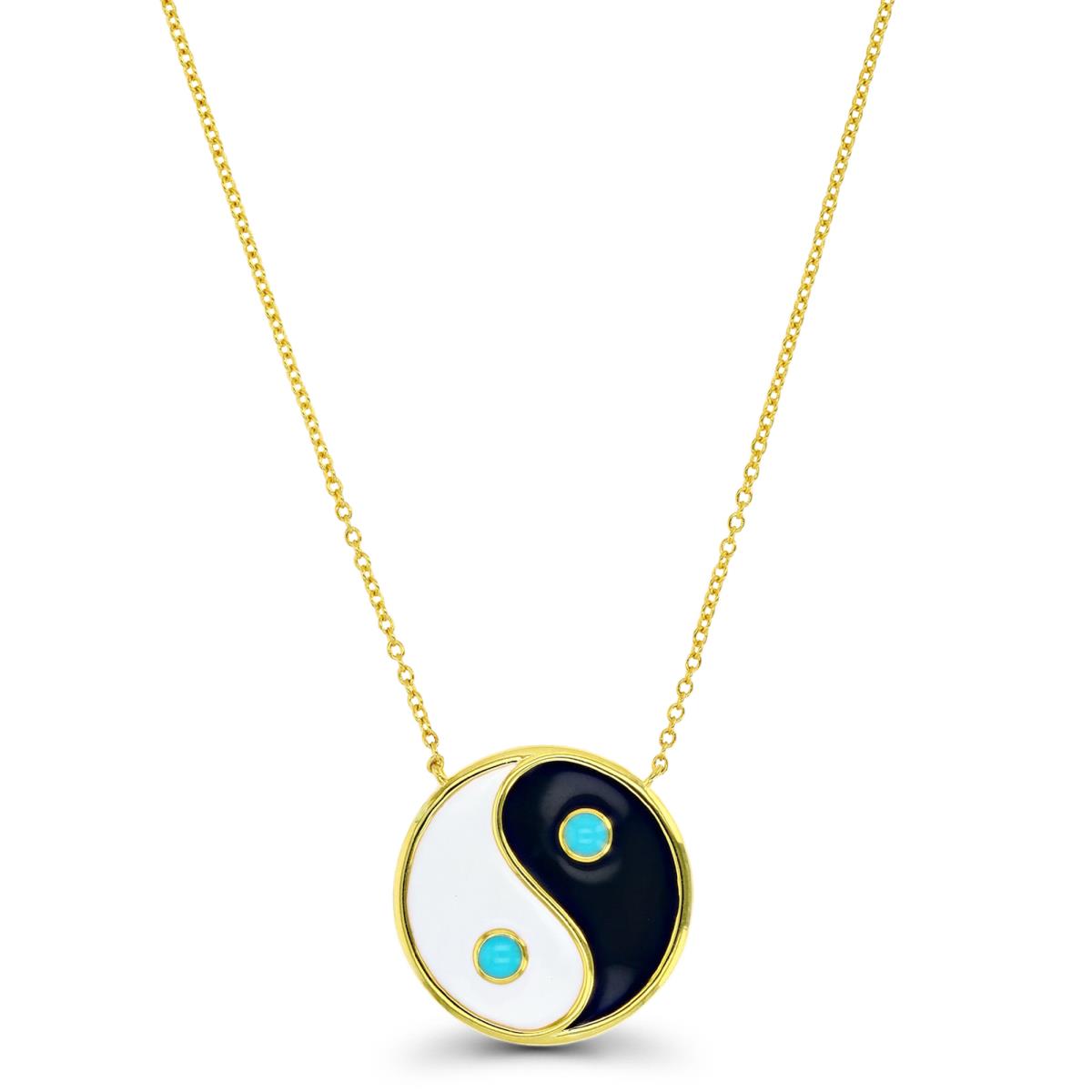 Sterling Silver Yellow Enamel Ying Yang 18" Necklace
