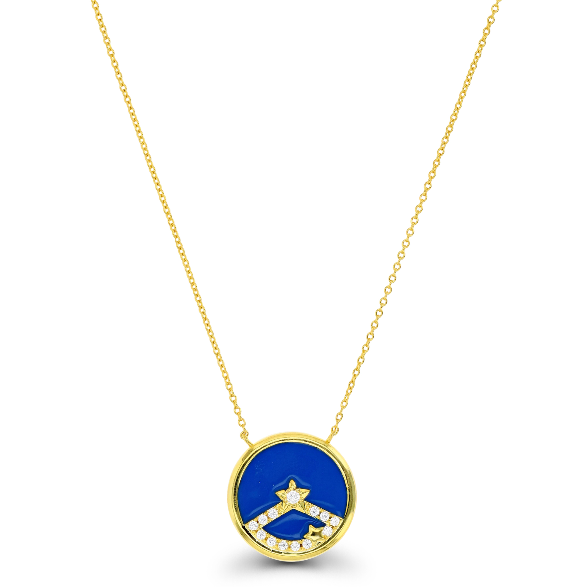 Sterling Silver Yellow Blue Enamel CZ Star Medal 18" Necklace