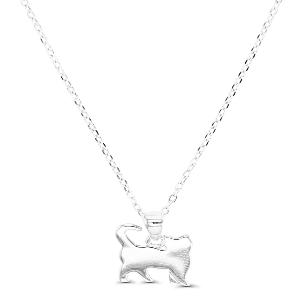 Sterling Silver Rhodium 13X9MM Cat Polished 13+2'  Necklace