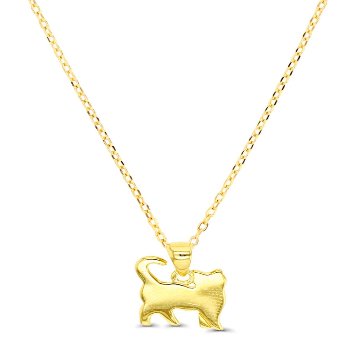 Sterling Silver Yellow 1 Micron 13X9MM Cat Polished 13+2'  Necklace