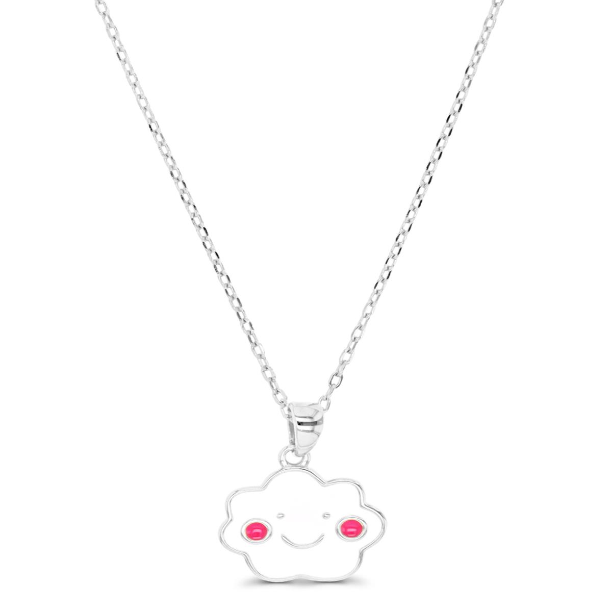 Sterling Silver Rhodium 12X12MM Enamel Pink & White Cloud 13+2" Necklace