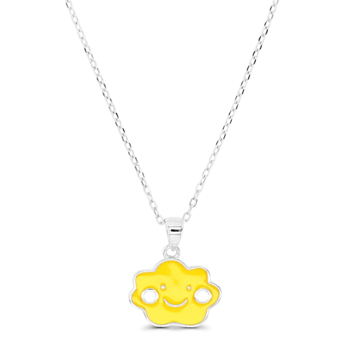 Sterling Silver Rhodium 12X12MM Enamel Yellow & White Cloud 13+2" Necklace