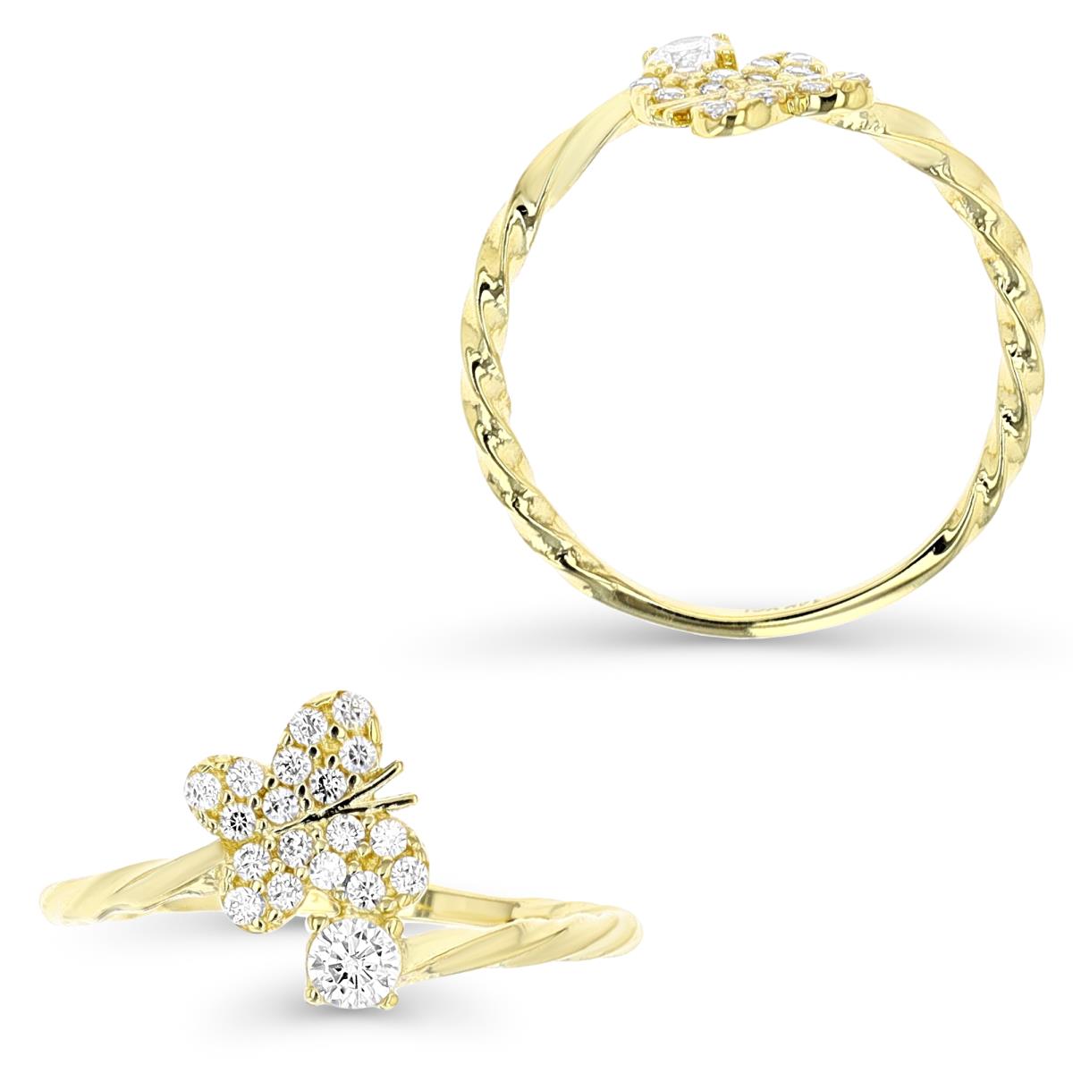 14K Yellow Gold Butterfly & 3mm Rd CZ Ring