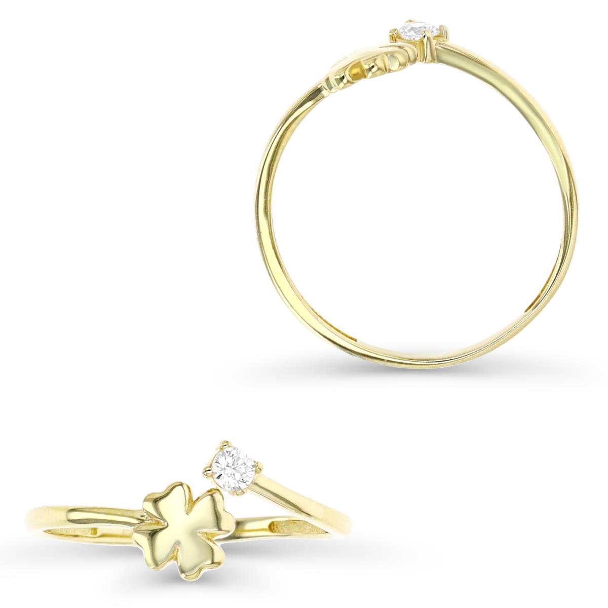 14K Yellow Gold Polished Clover & 2.5mm RD CZ Ring