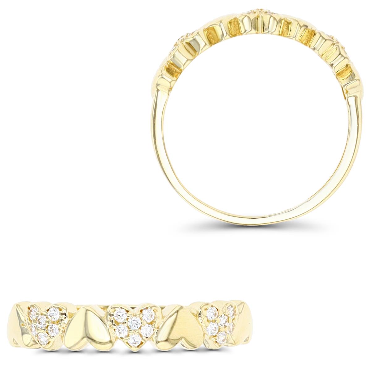 14K Yellow Gold Polished & Pave Alternating Heart Ring