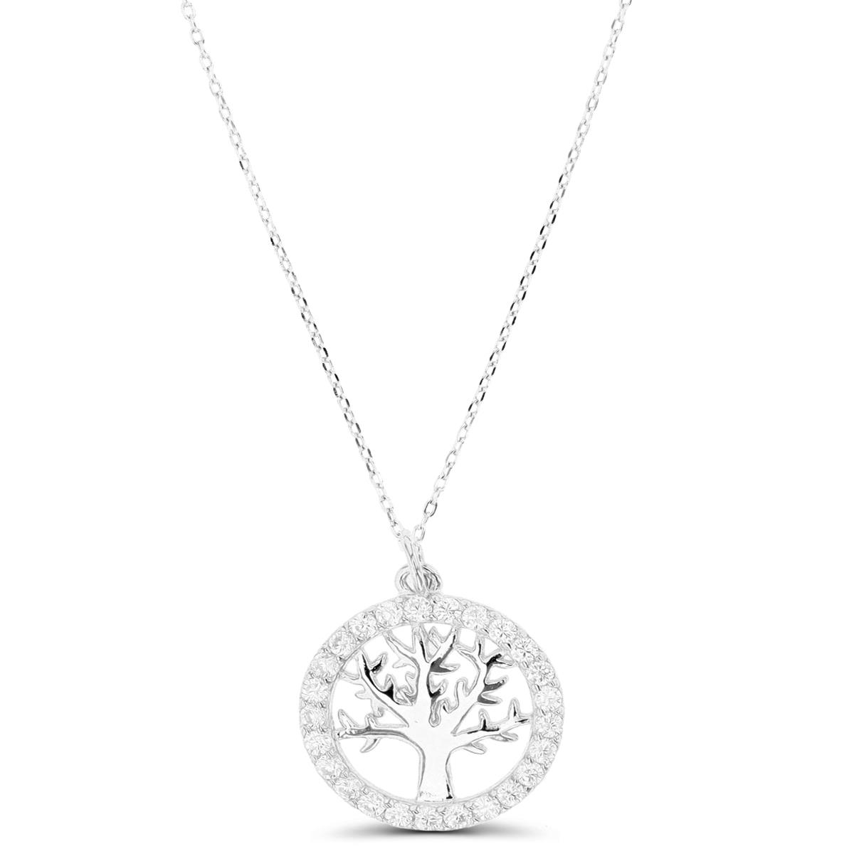 Sterling Silver Rhodium 15X15MM Tree of Life White CZ  18" Necklace