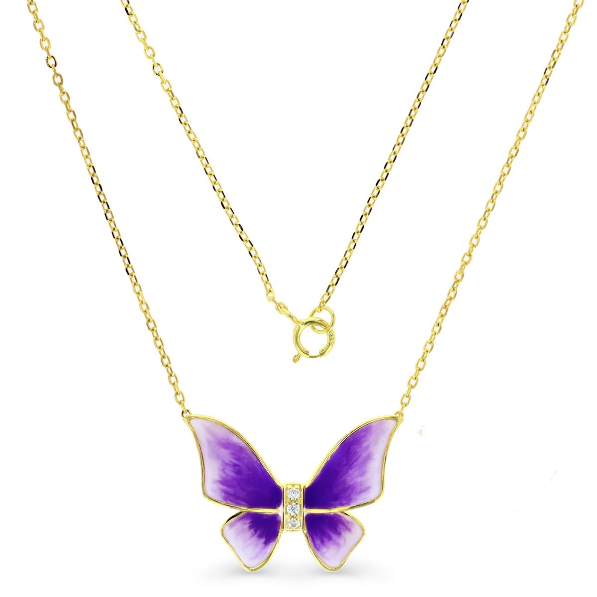Sterling Silver Yellow Enamel Butterfly 18" Necklace