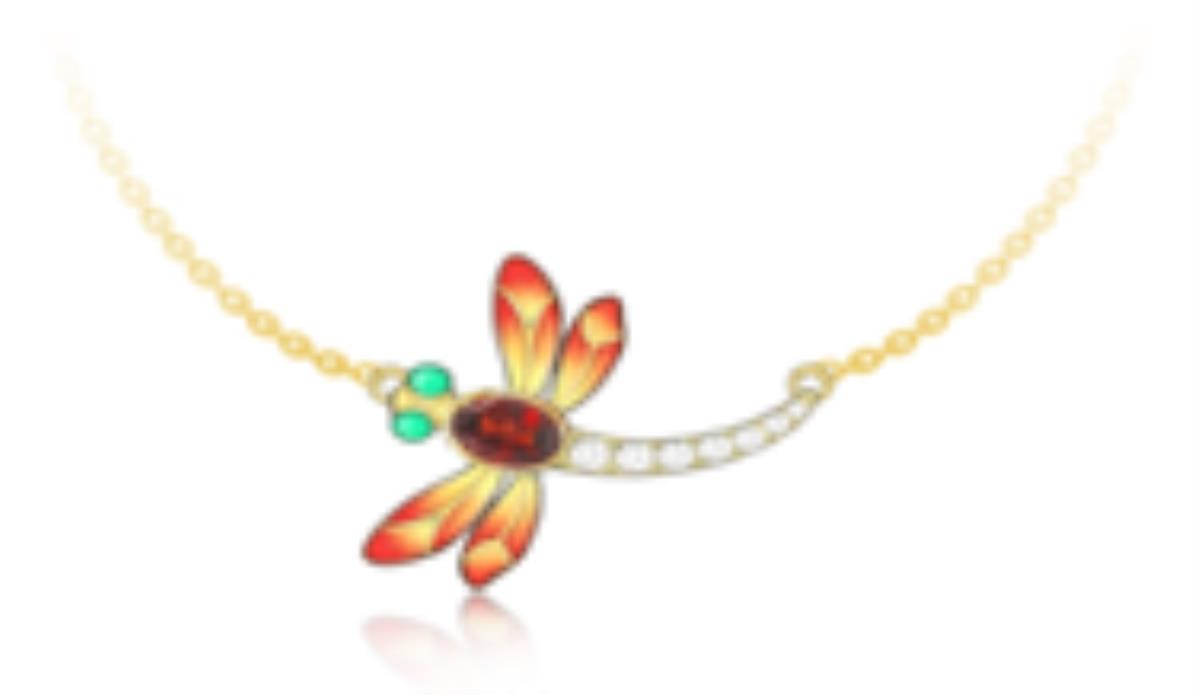 10K Yellow Gold Multi Color Enamel Dragonfly 18" Necklace