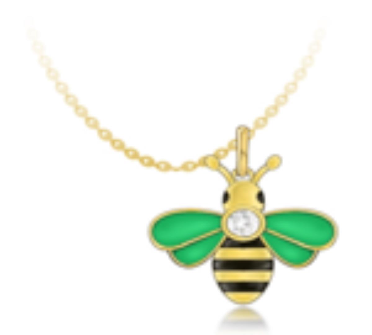 Sterling Silver Yellow Enamel Bumble Bee 18" Necklace