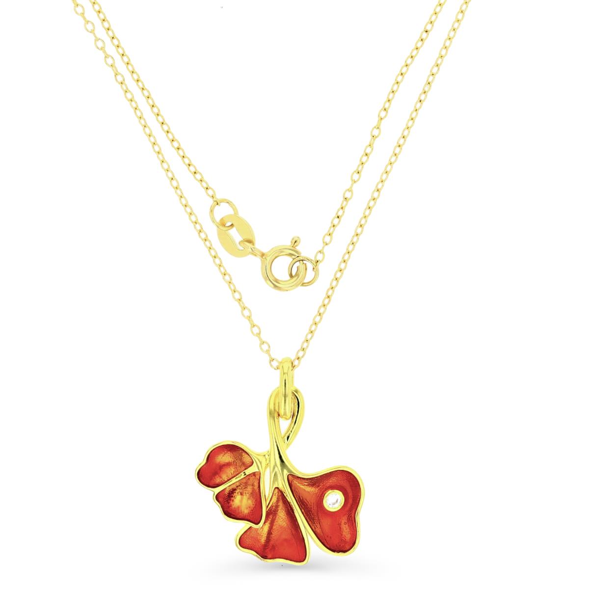 Sterling Silver Yellow Enamel & Cr. White Sapphire Leaves 18" Necklace