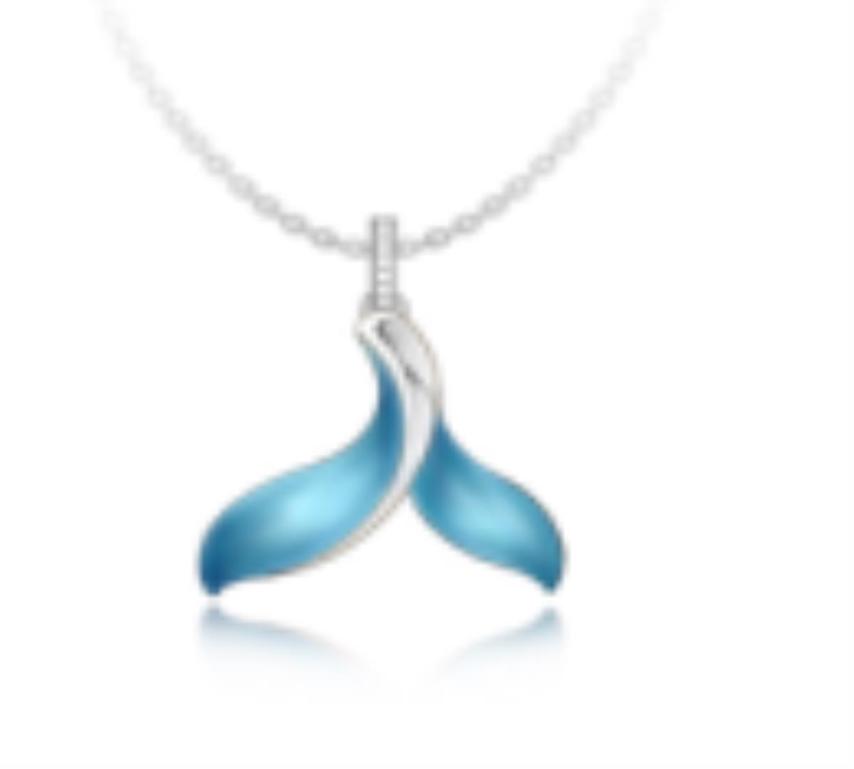 Sterling Silver Rhodium Blue Enamel & CZ Tail 18" Necklace