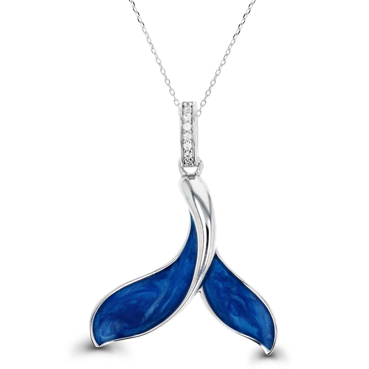 Sterling Silver Rhodium Blue Enamel & Cr. White Sapphire Tail 18" Necklace