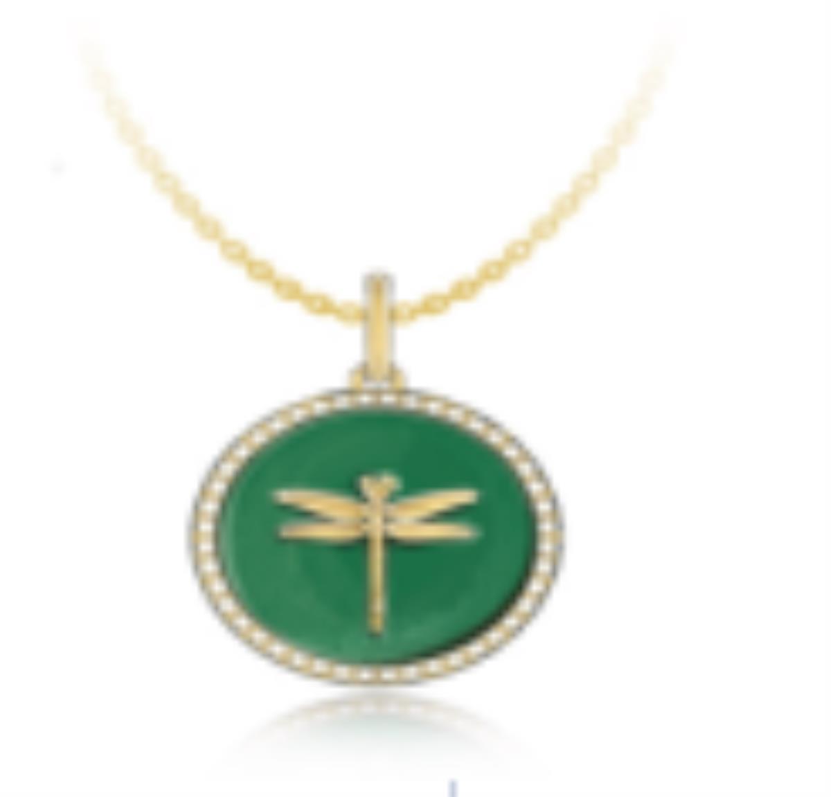 Sterling Silver Yellow Green Enamel & Cr. White Sapphire Dragonfly 18" Necklace