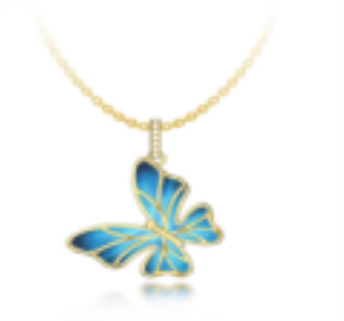 Sterling Silver Yellow Blue Enamel Buttefly 18" Necklace