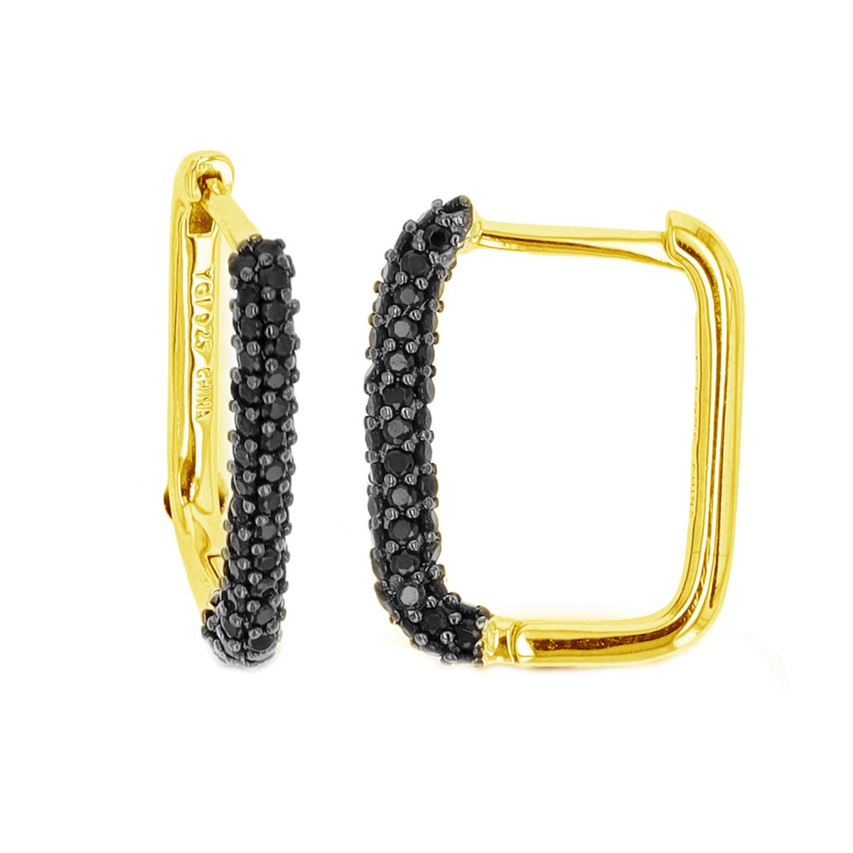 Sterling Silver Yellow Pave Black Spinel Squared Hoop Earring