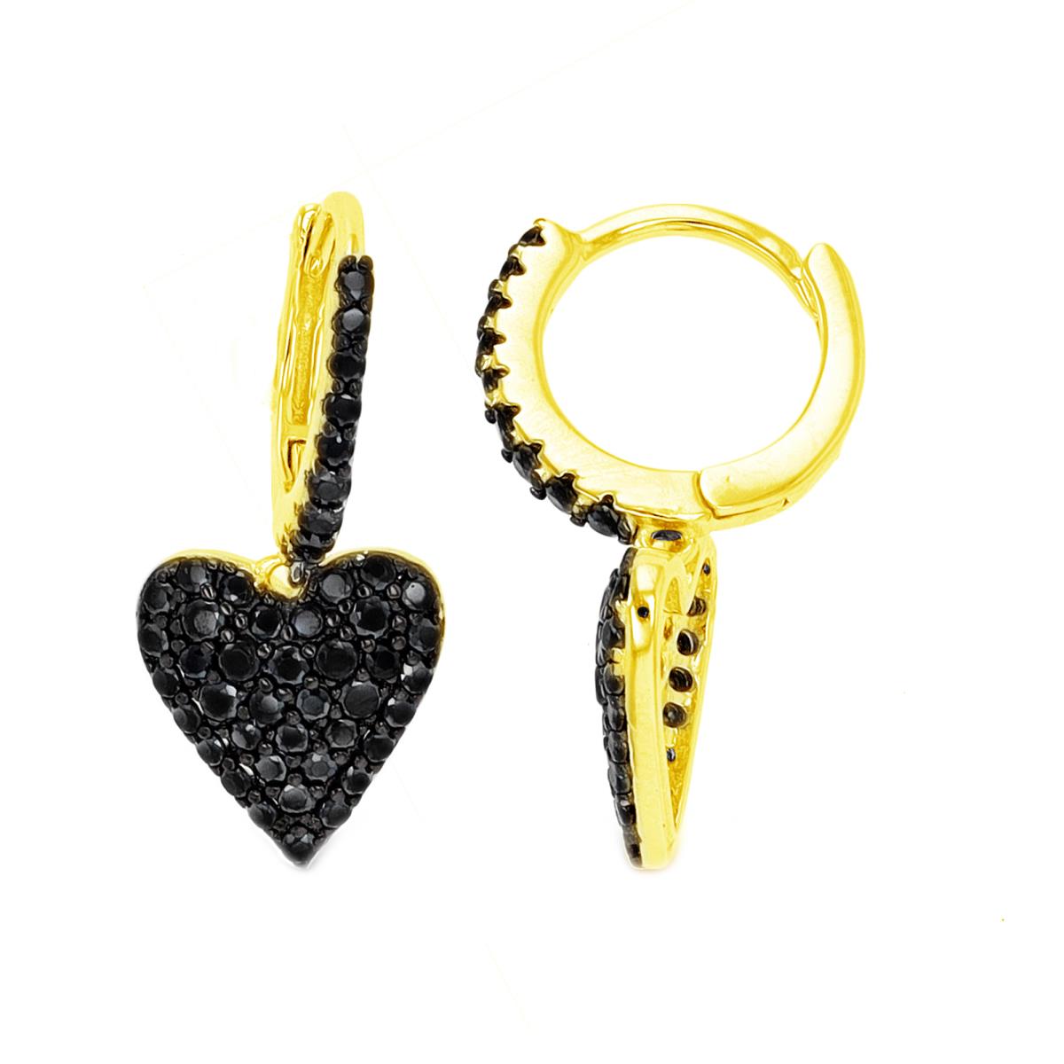 Sterling Silver Yellow Black Spinel Paved Heart Huggie Earring