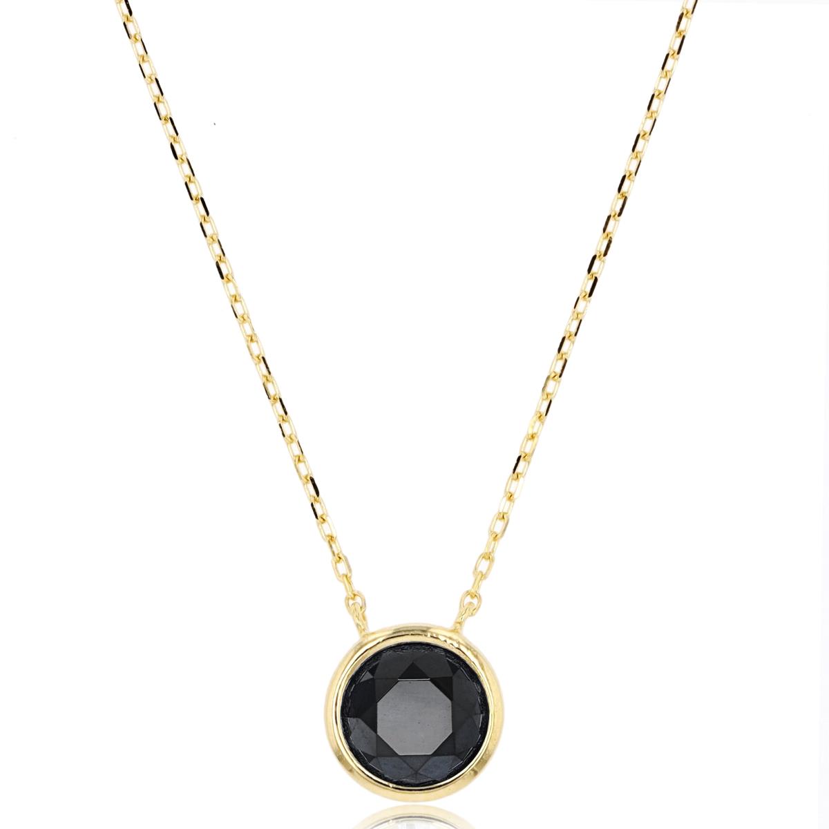 Sterling Silver Yellow 8mm Rd Black Spinel Bezel 18"+2" Necklace