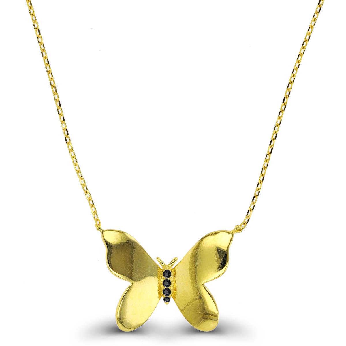 Sterling Silver Yellow Polished Black Spinel Butterfly 16"+2" Necklace