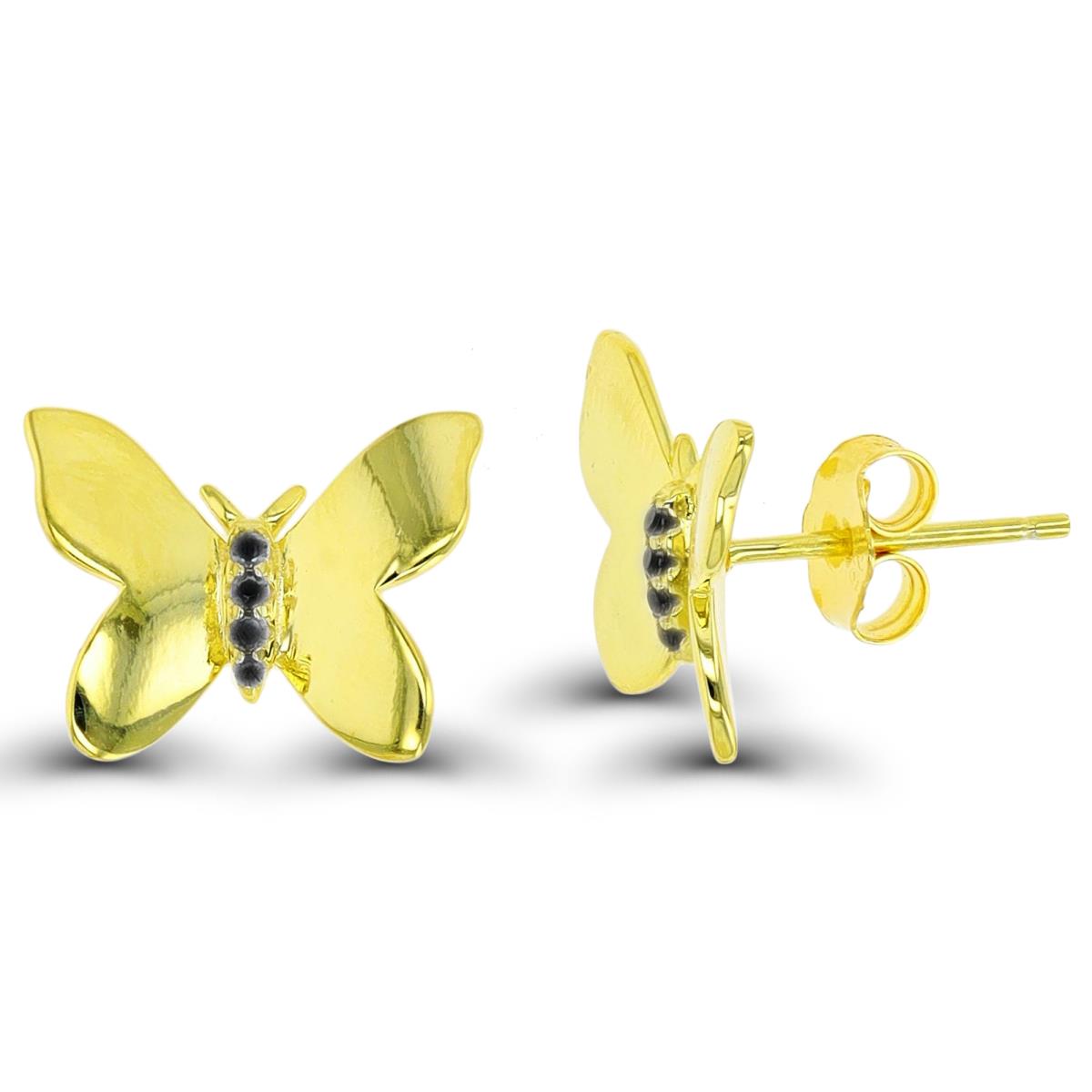 Sterling Silver Yellow Polished Black Spinel Butterfly Stud Earring