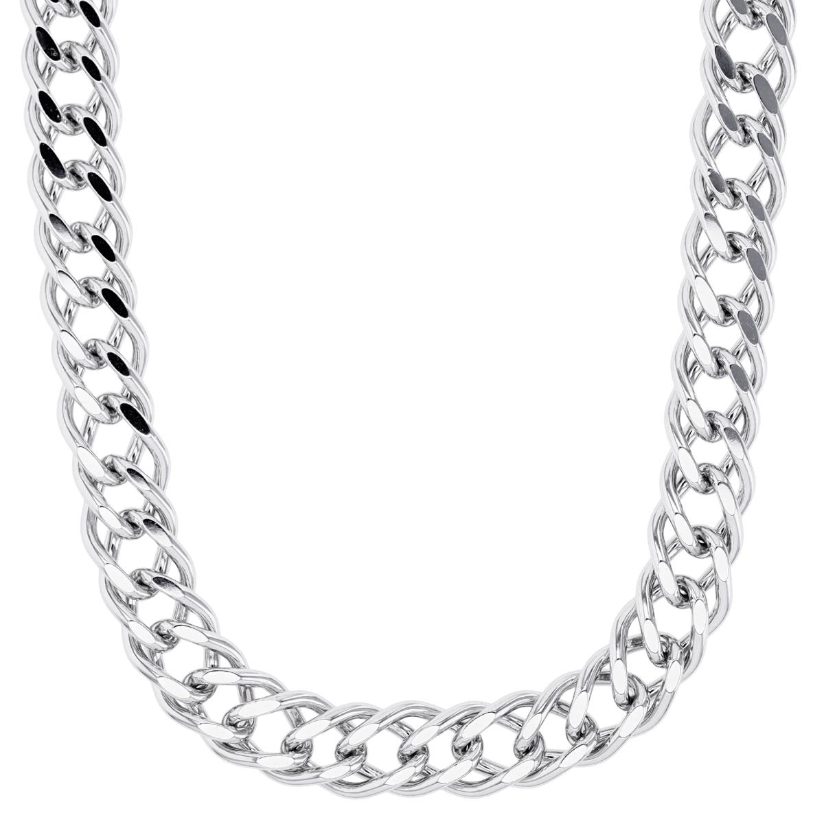 Sterling Silver Rhodium 9mm Double Cuban 20" Basic Chain