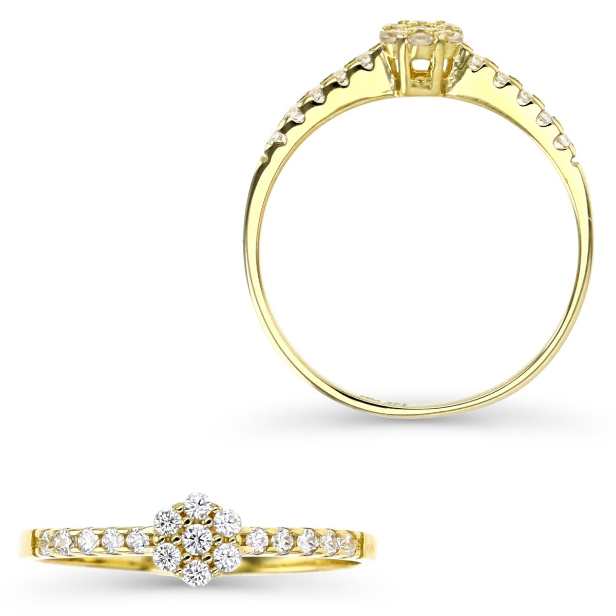 10K Yellow Gold Pave Flower Ring