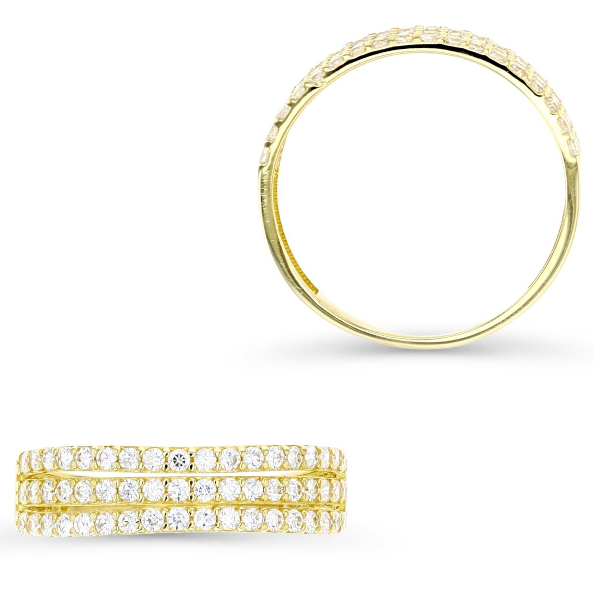 10K Yellow Gold Pave 3-Row CZ Ring