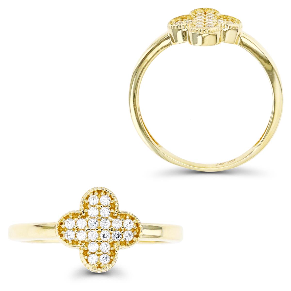 14K Yellow Gold Clover CZ Ring
