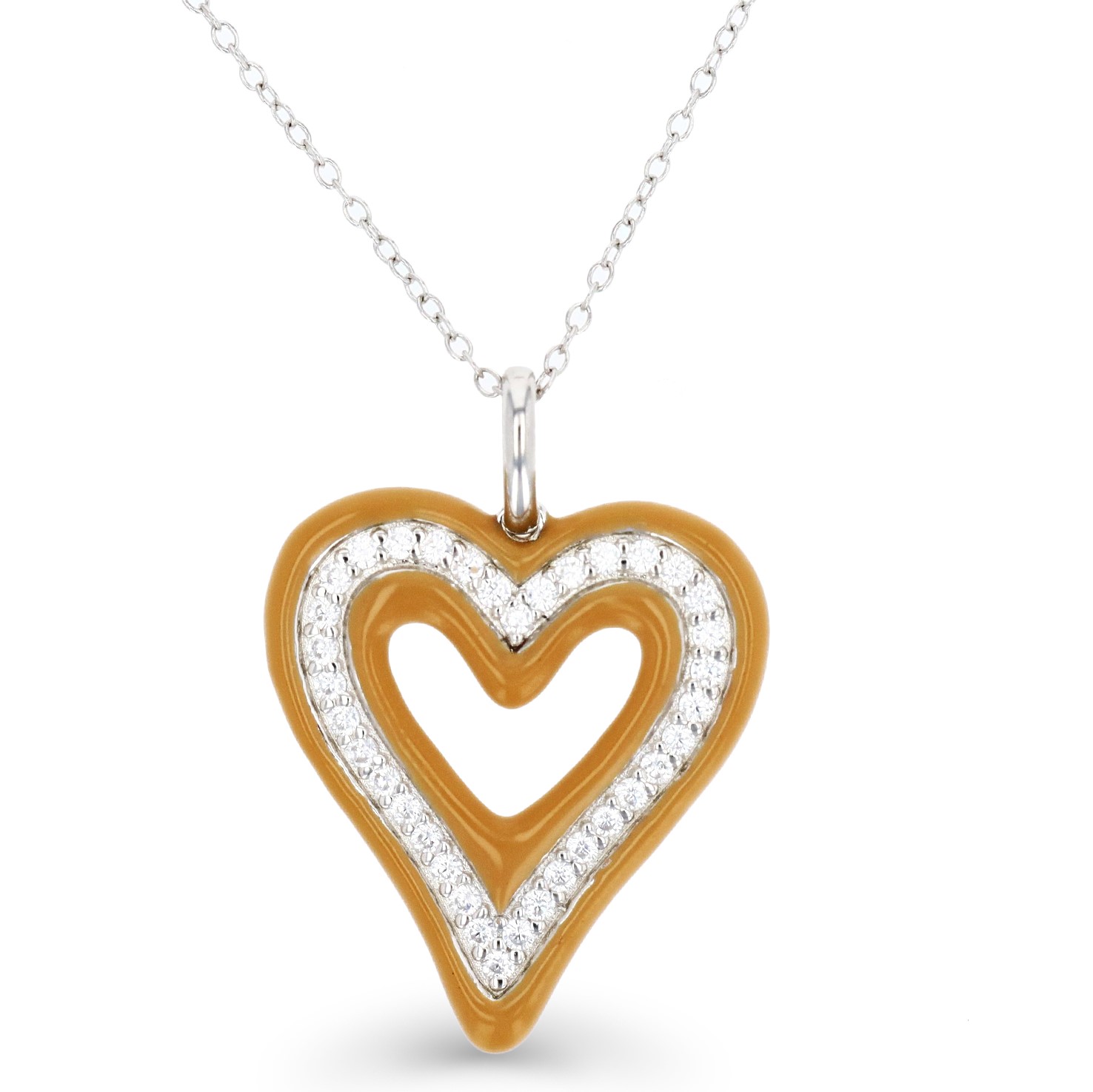 Sterling Silver Rhodium Enamel & Cr. White Sapphire Heart 18" Necklace