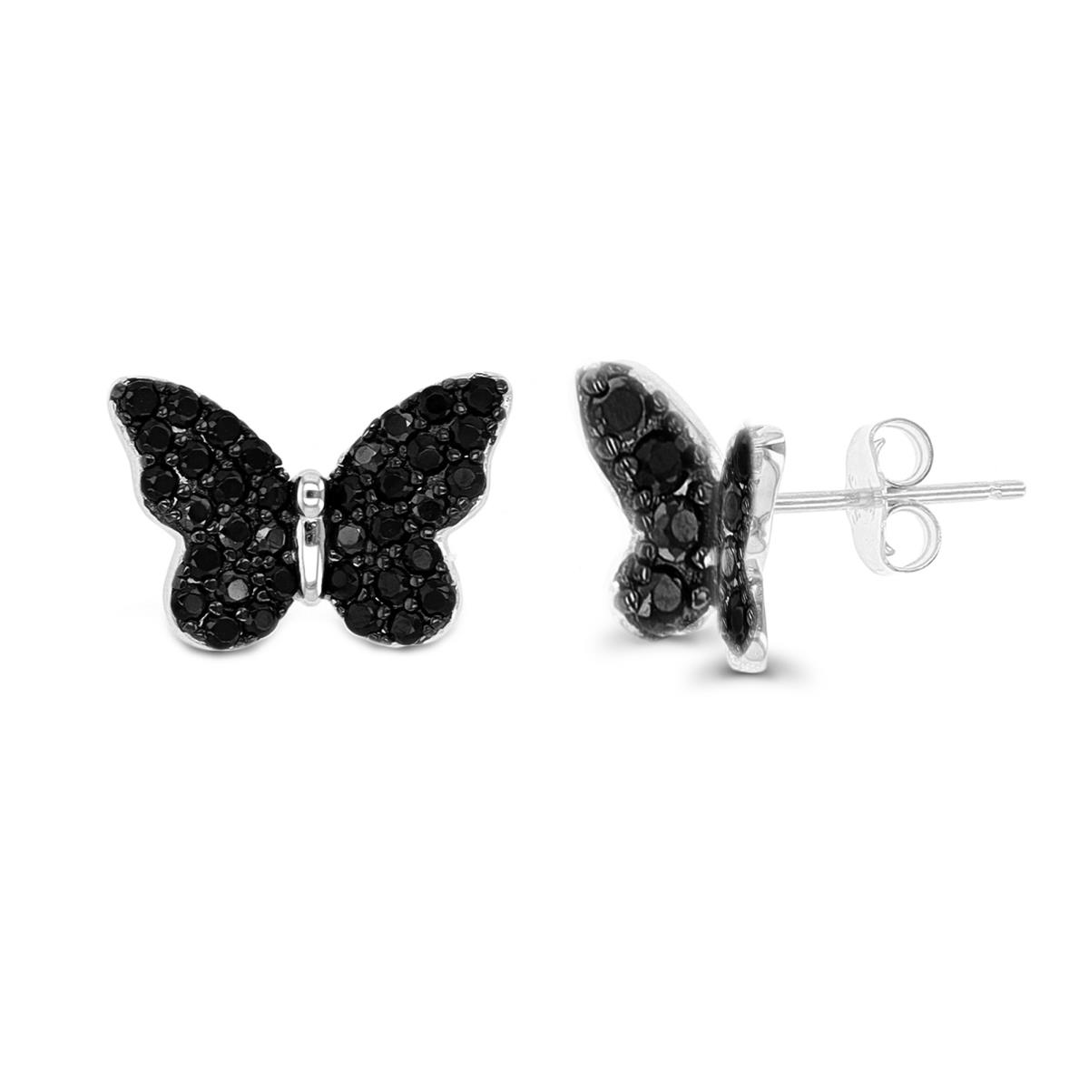 Sterling Silver Rhadium Black CZ  Butterfly Stud Earring
