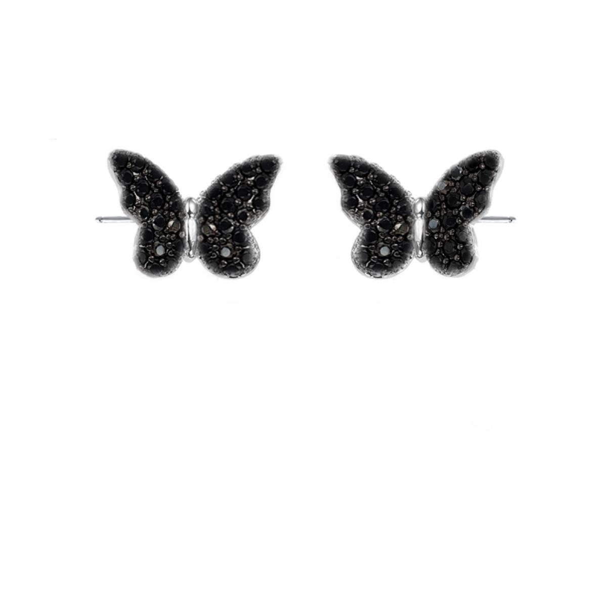 Sterling Silver Rhodium 10mm  Butterfly Black CZ Pave Stud Earring