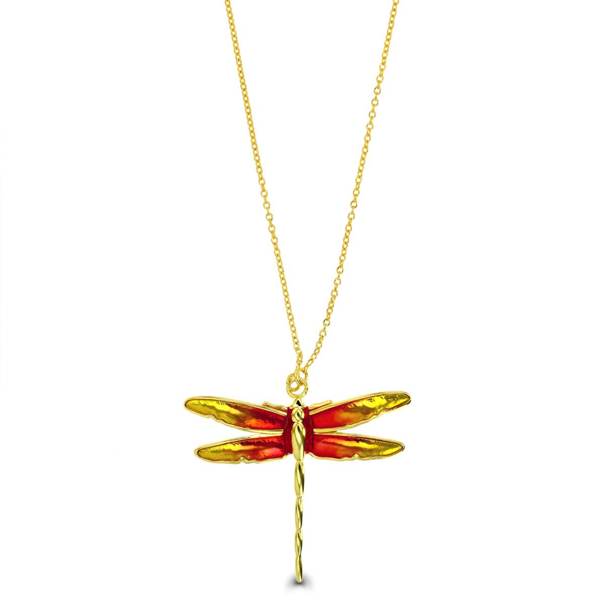 Sterling Silver Yellow Enamel Dragonfly 18" Necklace