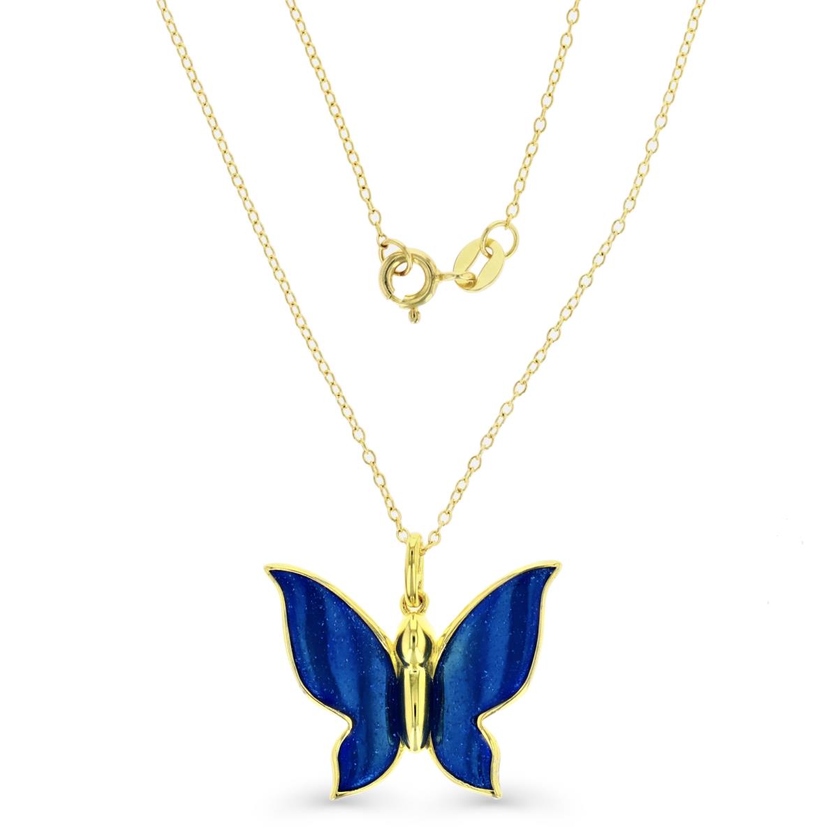 Sterling Silver Yellow Blue Glitter Enamel Butterfly 18" Necklace