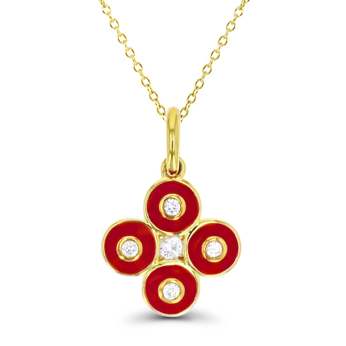 Sterling Silver Yellow Red Enamel & White CZ Circle 18" Necklace