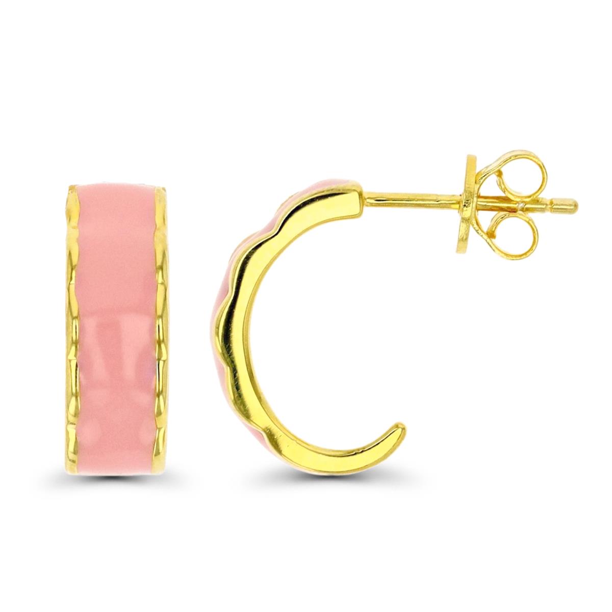 Sterling Silver Yellow Pink Enamel Half Hoop Earring