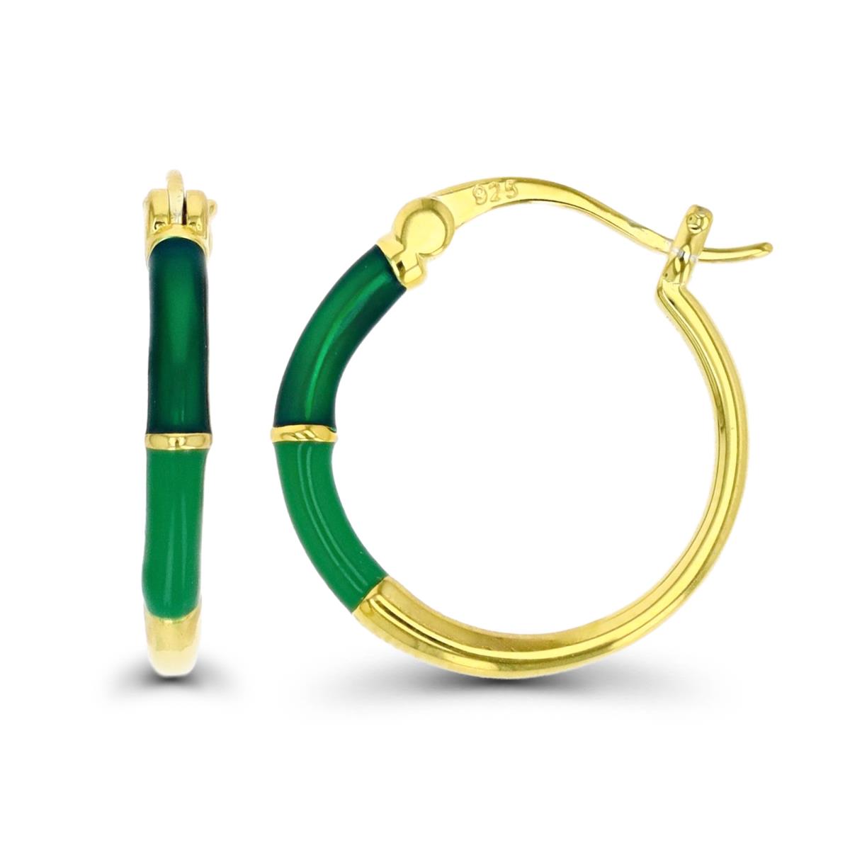 Sterling Silver Yellow Double Green Enamel Hoop Earring