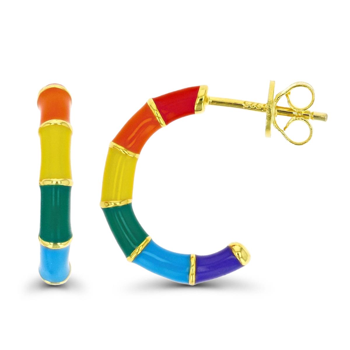 Sterling Silver Yellow Multi Color Enamel Half Hoop Earring