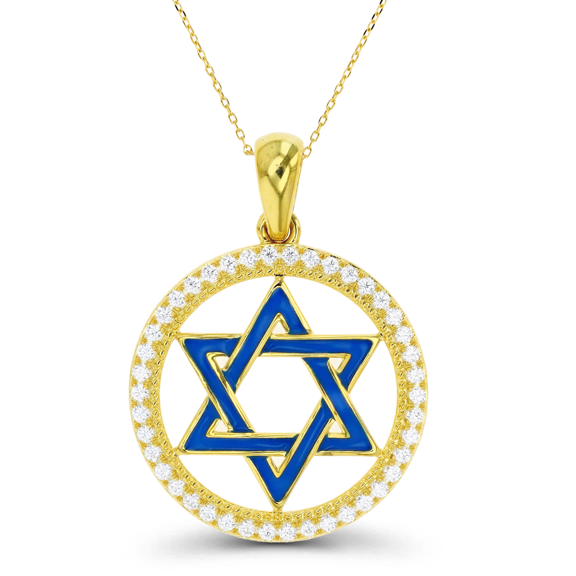 Sterling Silver Yellow CZ & Enamel Star of David 18" Necklace