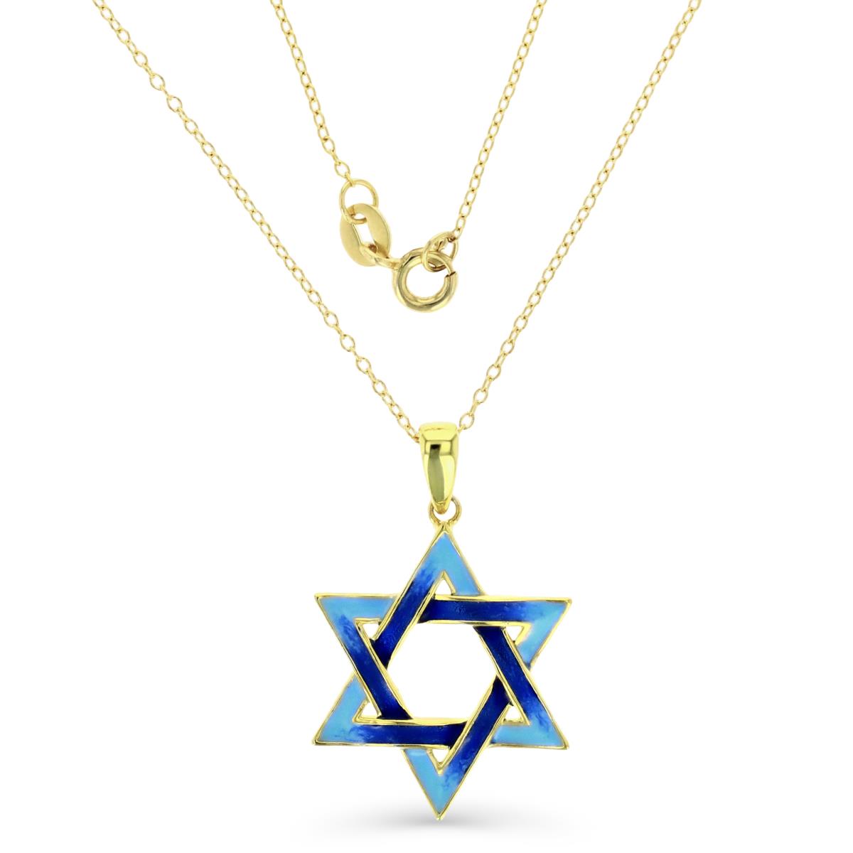 Sterling Silver Yellow Blue Enamel Star of David 18" Necklace