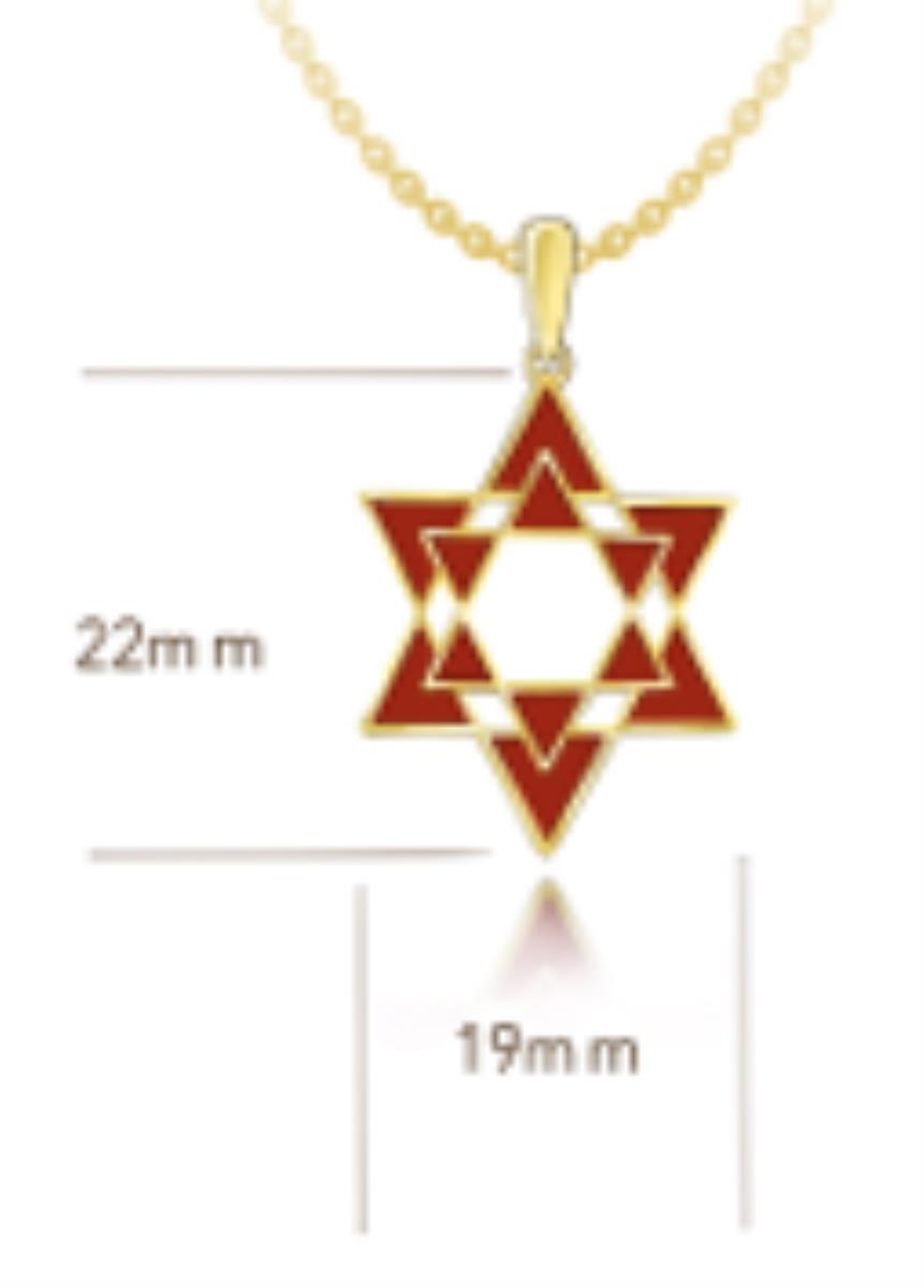 Sterling Silver Yellow Red Enamel Star of David 18" Necklace