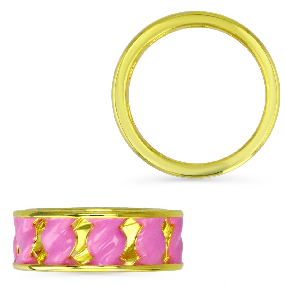 Sterling Silver Yellow Pink Enamel Twist Eternity Ring