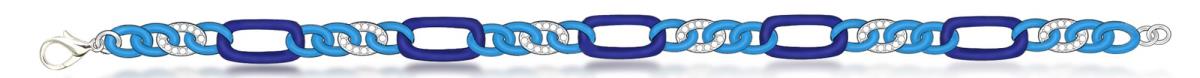 Sterling Silver Yellow Blue Enamel & CZ Figaro Tennis 7" Bracelet