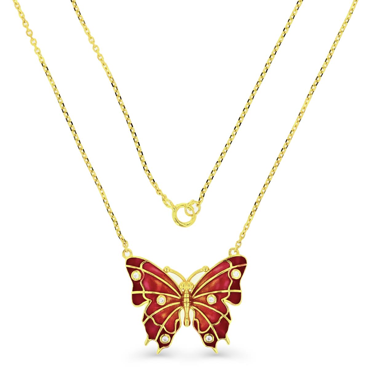 Sterling Silver Yellow Purple Enamel Butterfly 18" Necklace