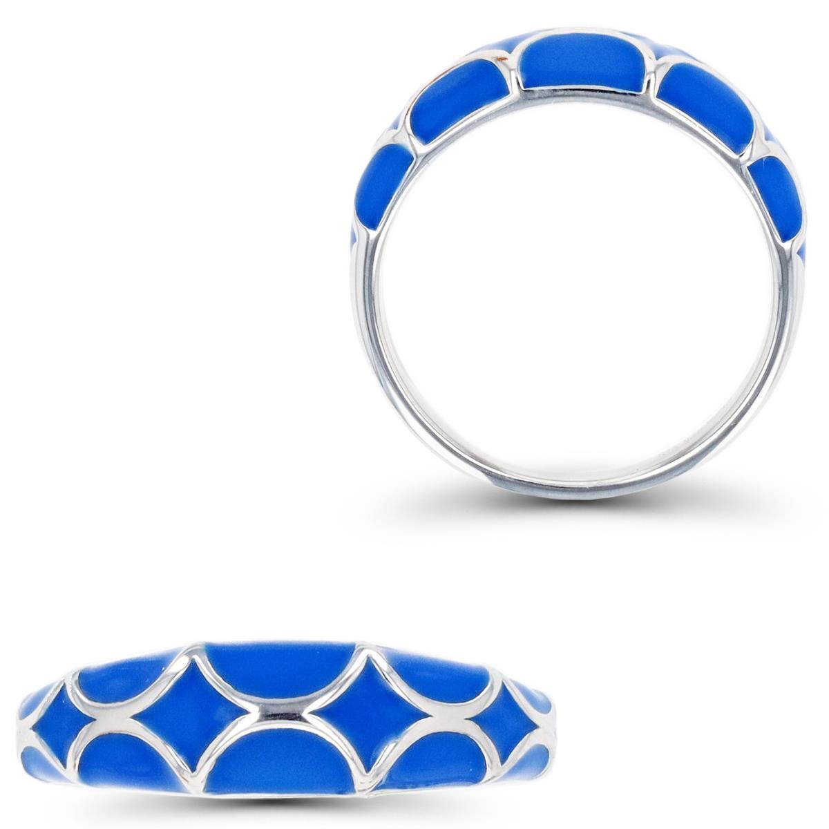 Sterling Silver Rhodium Blue Enamel Fashion Ring