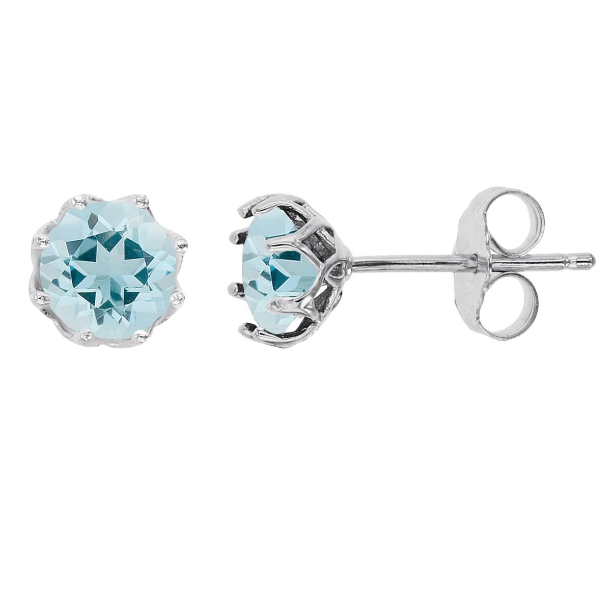 Sterling Silver Rhodium 6mm Light Blue Round Cut CZ Solitaire Stud Earring