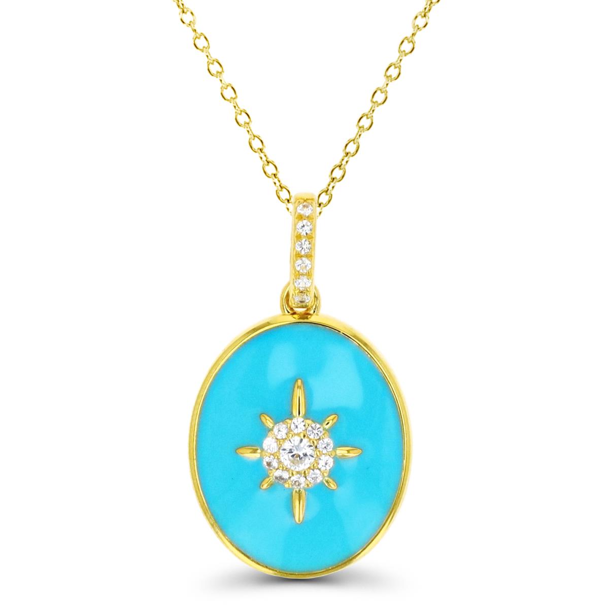 Sterling Silver Yellow Blue Enamel & Created White Sapphire Starburst 18" Necklace