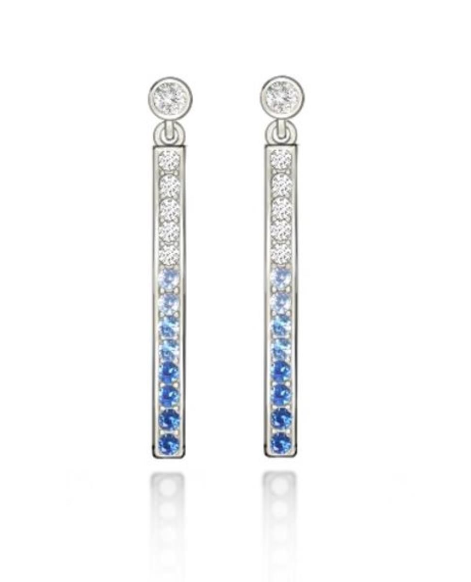 14K White Gold Graduated Cr. White and Blue Sapphire Dangling Earring