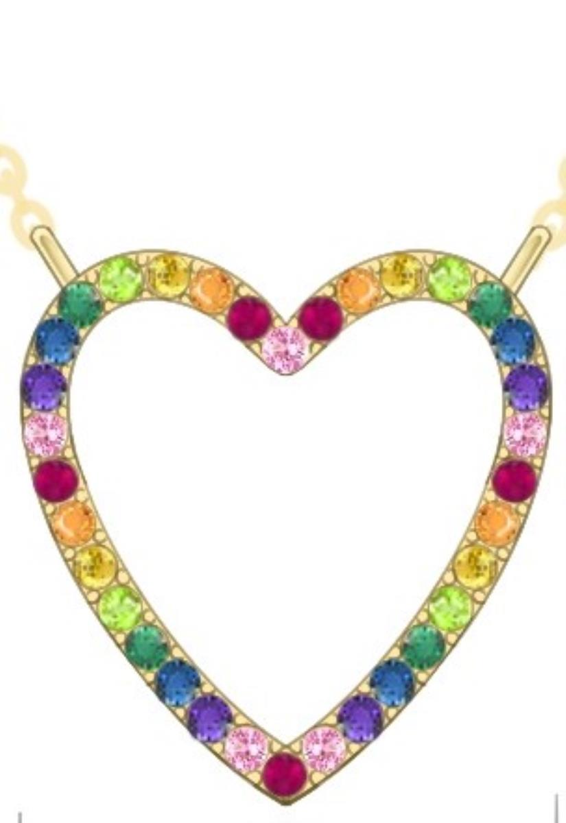 Sterling Silver Yellow Multi Color Heart 18" Necklace