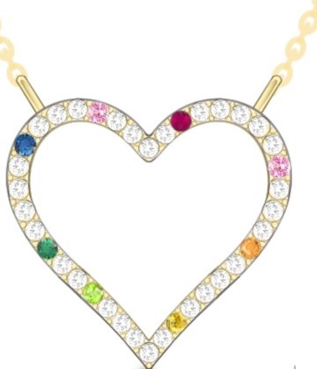 Sterling Silver Yellow White & Multicolor Heart 18" Necklace